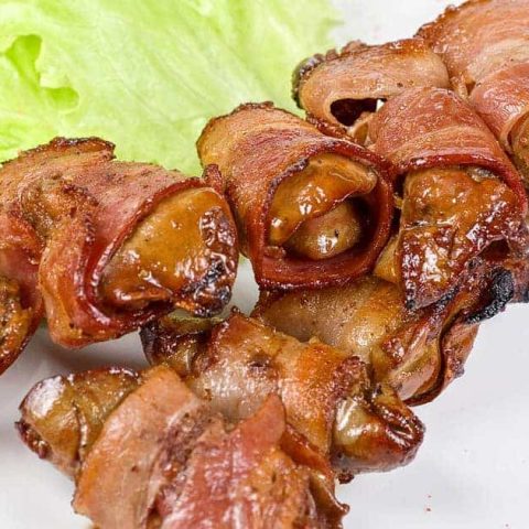 Smoked chicken livers wrapped in bacon