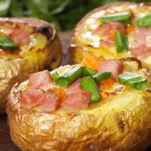 Twice smoked loaded potatoes with bacon and cheese